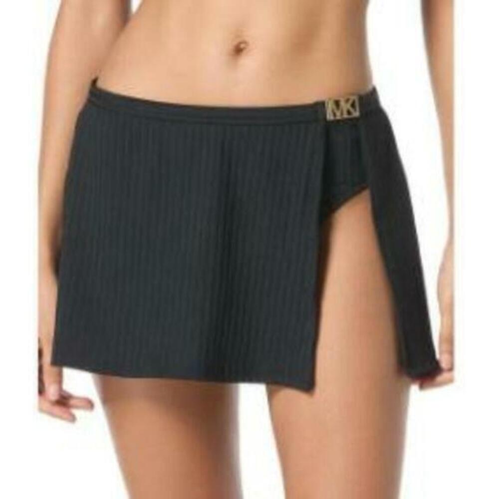 Michael Kors Black Women's Ribbed Side-Slit Swim Skirt M